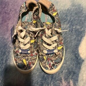 Skechers womens Print Sneakers - Cream and Blue